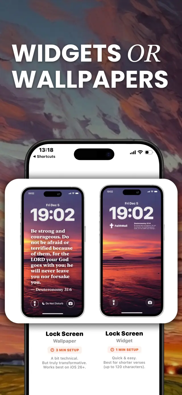 FaithWall widget and wallpaper setup options on iPhone